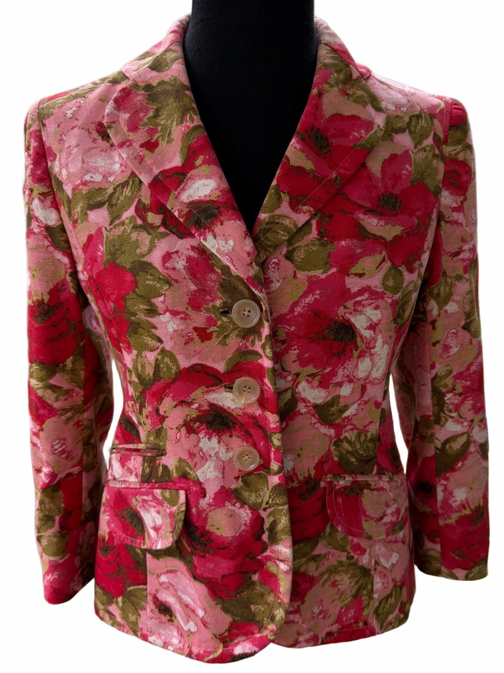 Ann Taylor Pink Red Floral Silk Blazer Jacket Size 6 Cottagecore Vintage